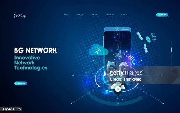 smartphone with 5g technology network. - big data isometric stock illustrations