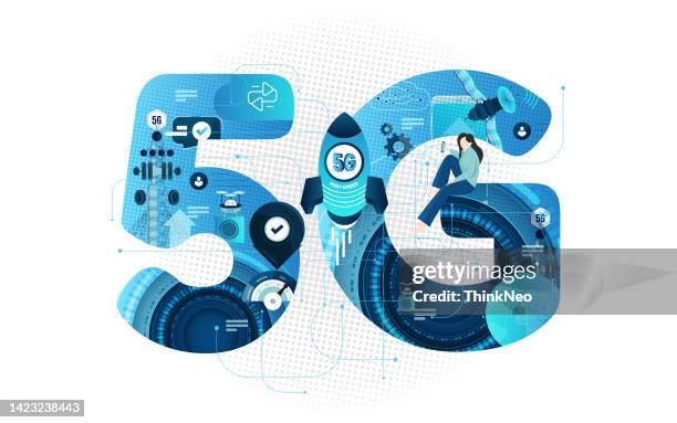 5g internet isometric web banner. mobile telecommunication system isometry concept. - informational poster design stock illustrations