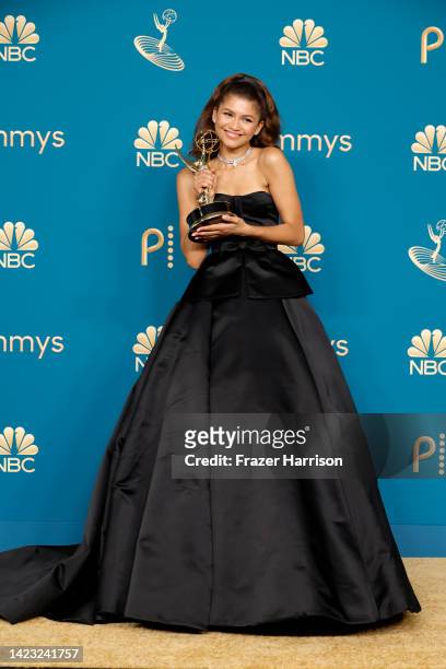 Zendaya, winner of Outstanding Lead Actress in a Drama Series for “Euphoria,” poses in the press room during the 74th Primetime Emmys at Microsoft...