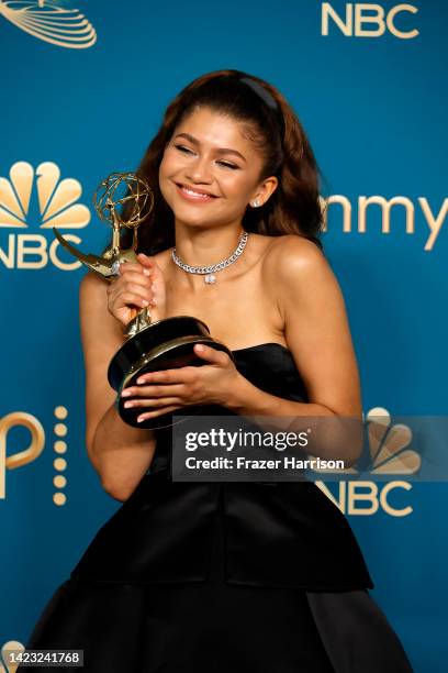 Zendaya, winner of Outstanding Lead Actress in a Drama Series for “Euphoria,” poses in the press room during the 74th Primetime Emmys at Microsoft...