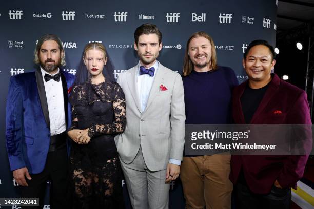 Ti West, Mia Goth, David Corenswet, Jacob Jaffke, and Peter Phok attend the "Pearl" Premiere during the 2022 Toronto International Film Festival at...