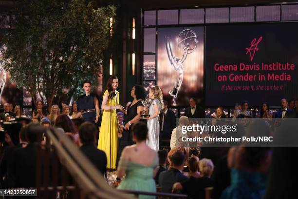 74th ANNUAL PRIMETIME EMMY AWARDS -- Pictured: Geena Davis and Madeline Di Nonno accept the Governors Award for the Geena Davis Institute on Gender...