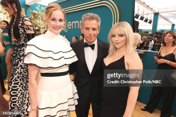 74th ANNUAL PRIMETIME EMMY AWARDS -- Pictured: Laura Linney, Ben Stiller and Ella Olivia Stiller arrive to the 74th Annual Primetime Emmy Awards held...