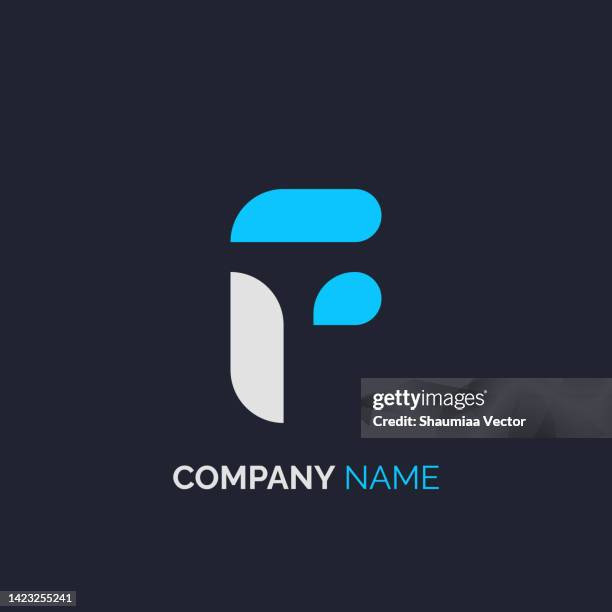 modernes geometric letter f-logo mit blauen und weißen farben, isoliert auf schwarzem hintergrund. verwendbar für business-, branding- und technologie-logos. flaches vektor-logo-design-template-element - f stock-grafiken, -clipart, -cartoons und -symbole