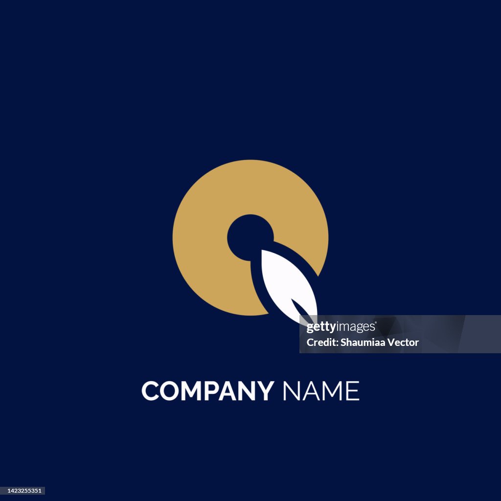 Modern Geometric Letter Q logo with gold and white colours and leaf isolated on Black Background. Usable for Business, Branding and Technology Logos. Flat Vector Logo Design Template Element