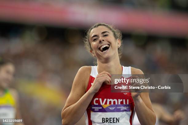 Olivia Breen of Wales wins gold in the women's T/37/38 100m final during the athletics on day five of the Birmingham 2022 Commonwealth Games at...