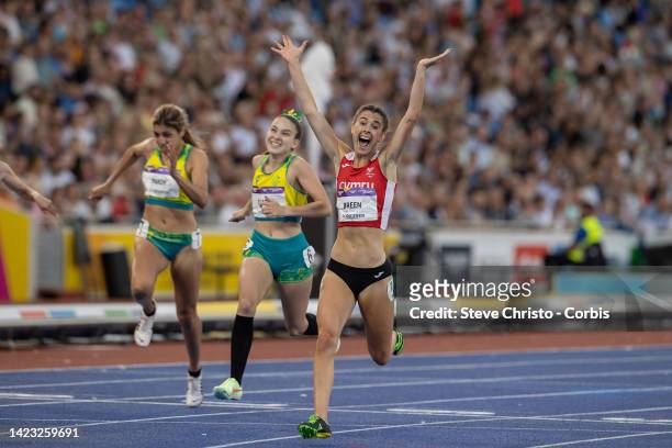 Olivia Breen of Wales wins gold in the women's T/37/38 100m final during the athletics on day five of the Birmingham 2022 Commonwealth Games at...