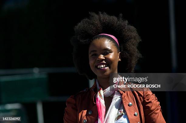 South African singer and songwriter, Zahara, gives an interview before performing at the Cape Town International Jazz Festival on March 31 in Cape...