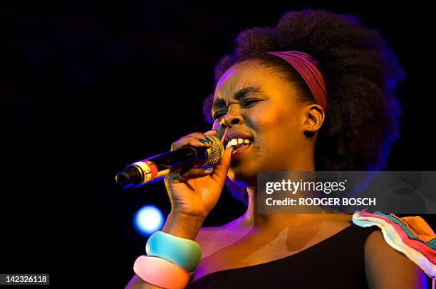 South African singer and songwriter, Zahara, performs at the Cape Town International Jazz Festival on March 31 in Cape Town. The 24-year-old,...