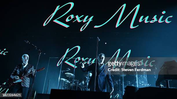 Phil Manzanera and Bryan Ferry of Roxy Music perform live on stage at Madison Square Garden on September 12, 2022 in New York City.