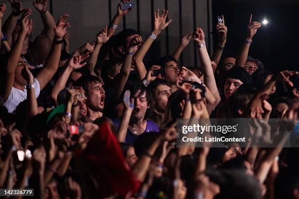 Fans participate in the Lollapalooza music festival at O Higgins Park on April 1, 2012 in Santiago, Chile.
