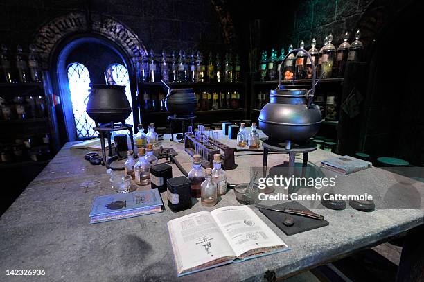 General view of the potions classroom on the set of Harry Potter at the Warner Bros. Studio Tour London - The Making of Harry Potter, at Leavesden...