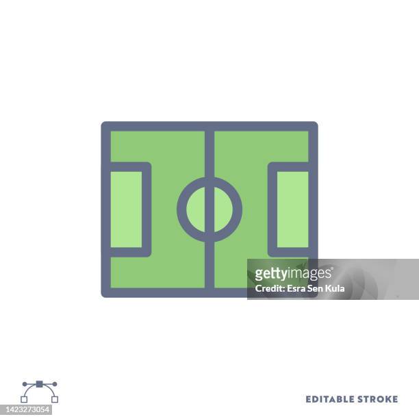 soccer field color flat line icon design with editable stroke. suitable for web page, mobile app, ui, ux and gui design. - sports field icon stock illustrations