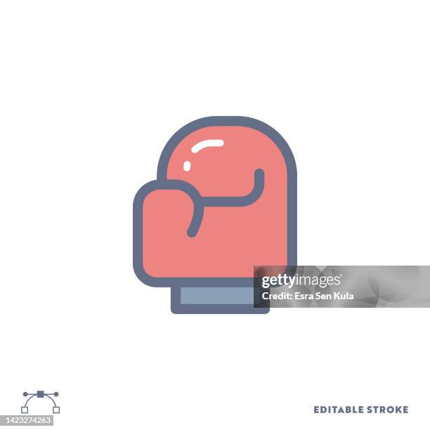boxing glove color flat line icon design with editable stroke. suitable for web page, mobile app, ui, ux and gui design. - kickboxing vector stock illustrations