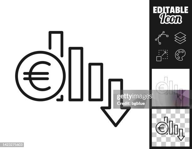 euro rate decrease. icon for design. easily editable - cost reduction stock illustrations
