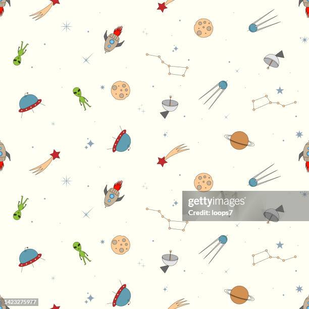 astronomy icons background - pixel perfect seamless pattern - moon stars pattern stock illustrations