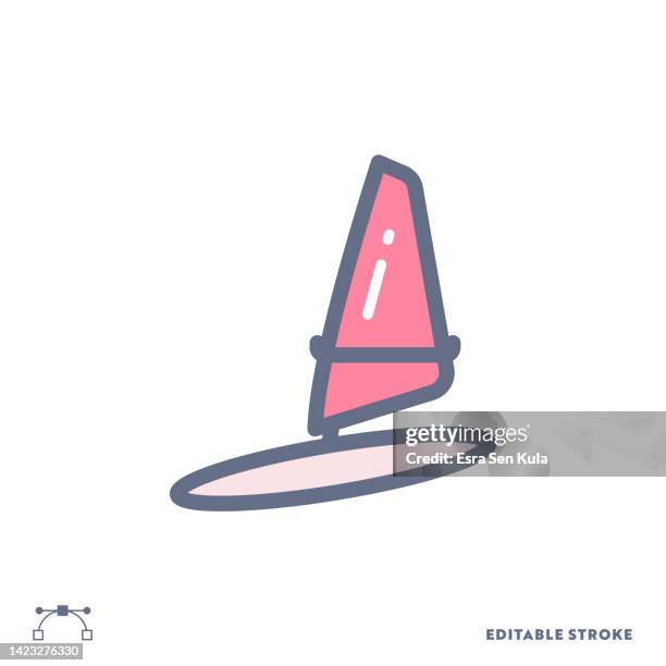 windsurffarbe flat line icon design mit editierbarem strich. geeignet für webseiten-, mobile app-, ui-, ux- und gui-design. - windsurfbrett stock-grafiken, -clipart, -cartoons und -symbole