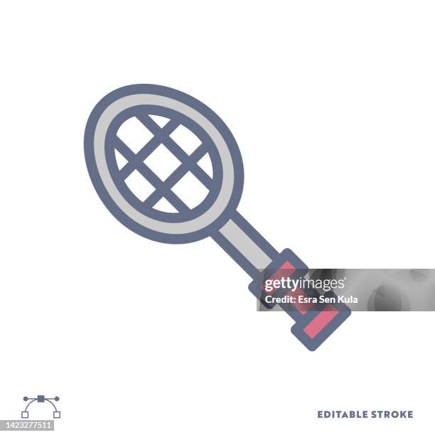 tennis racket color flat line icon design with editable stroke. suitable for web page, mobile app, ui, ux and gui design. - tennis net white background stock illustrations