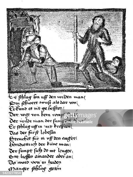 from the illuminated manuscript of sigenot in the university library of heidelberg - manuscript stock illustrations