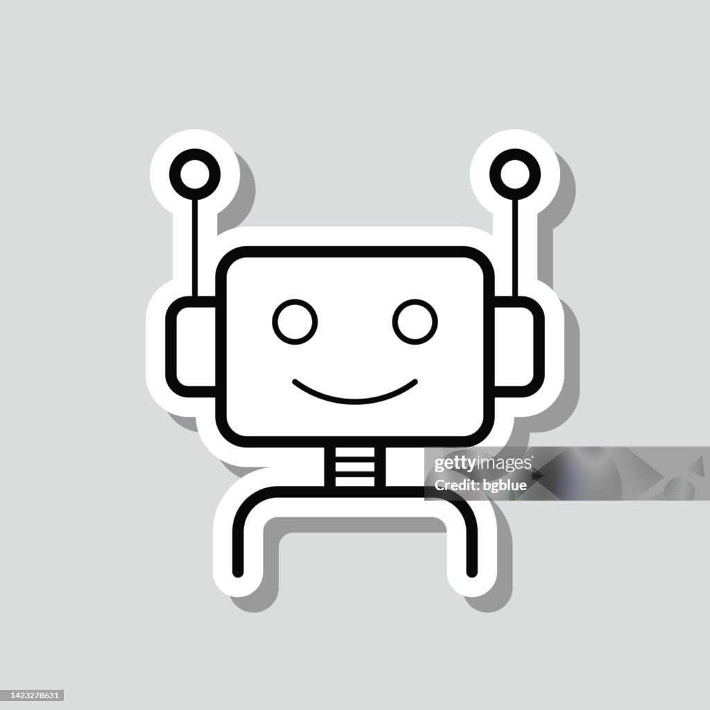 Bot - robot head. Icon sticker on gray background