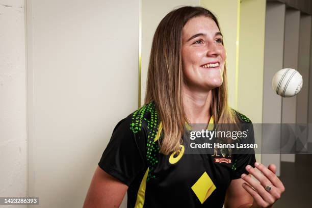 Annabel Sutherland of Australia poses during a portrait session with the Australian Women's International cricket squad at the Sydney Cricket Ground...