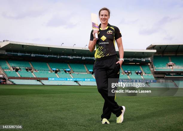 Ellyse Perry of Australia poses during a portrait session with the Australian Women's International cricket squad at the Sydney Cricket Ground on...