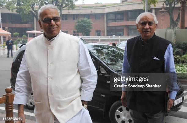 Veteran leaders Yashwant Sinha and Jaswant Singh going to Parliament in New Delhi on Tuesday November 23, 2010.