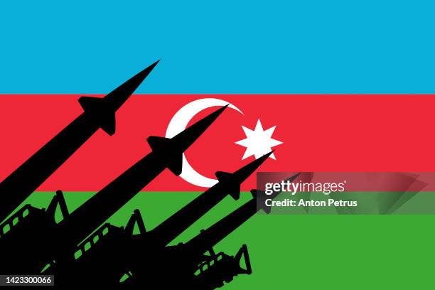 missile system on the background of the flag of azerbaijan - nagorno karabakh stock pictures, royalty-free photos & images