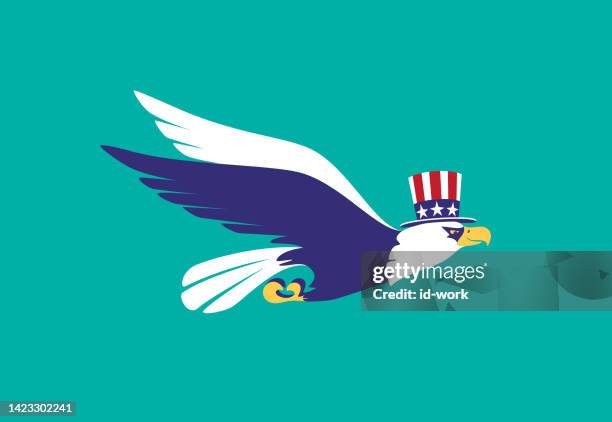 amerikanischer weißkopfseeadler fliegen - bald eagle stock-grafiken, -clipart, -cartoons und -symbole