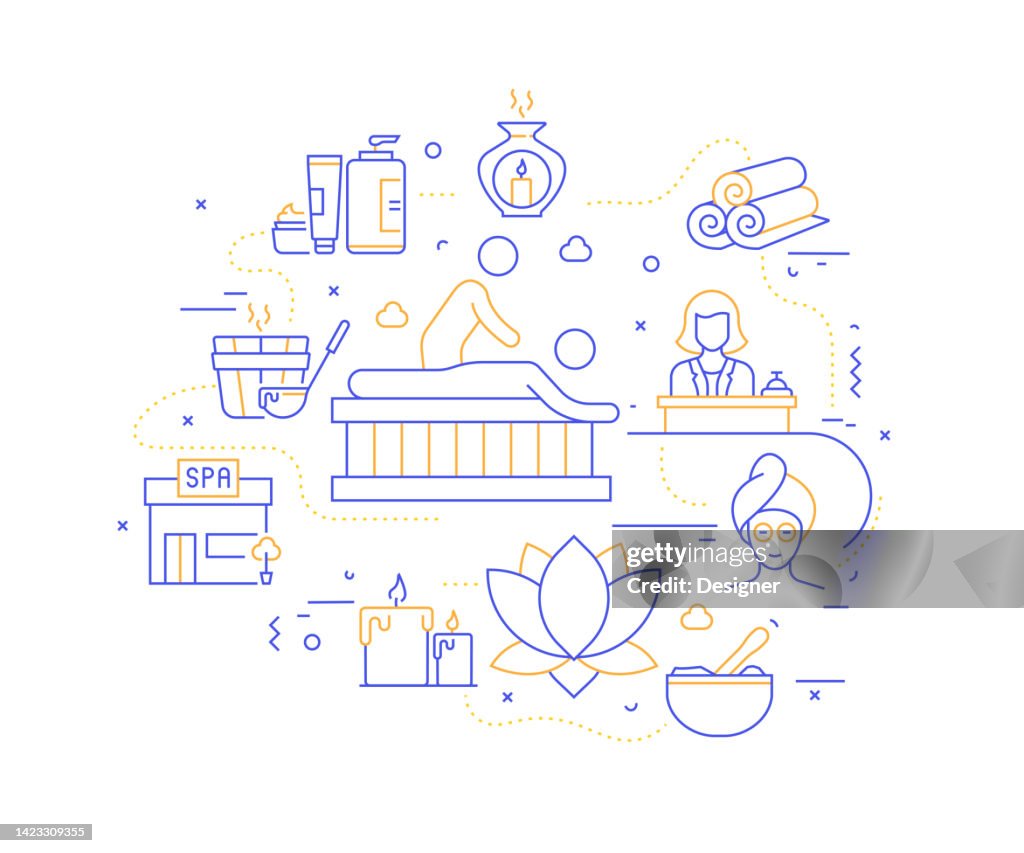Spa Simple Line Spa Elements Related Line Style Banner Design For Web Page Headline ...