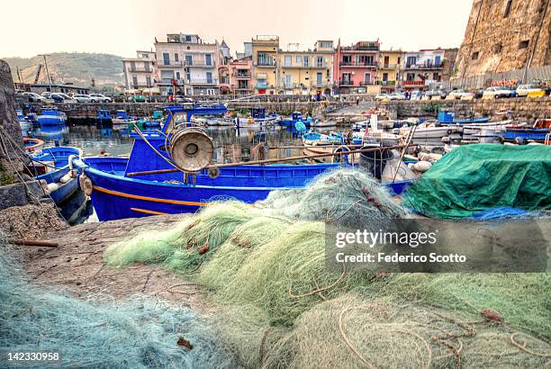 nets and boats - pozzuoli stock pictures, royalty-free photos & images