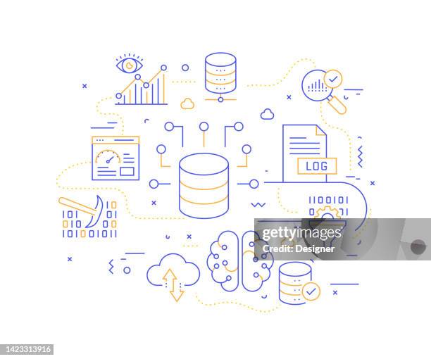 data analytics related line style banner design for web page, headline, brochure, annual report and book cover - difference stock illustrations