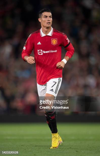 Cristiano Ronaldo of Manchester United in action during the UEFA Europa League group E match between Manchester United and Real Sociedad at Old...
