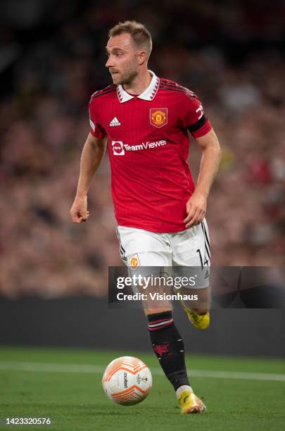 Christian Eriksen of Manchester United in action during the UEFA Europa League group E match between Manchester United and Real Sociedad at Old...