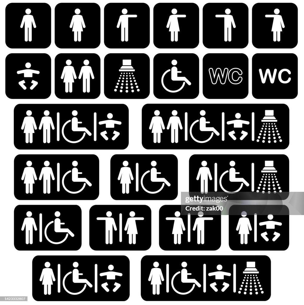 Restroom signs and toilet icons