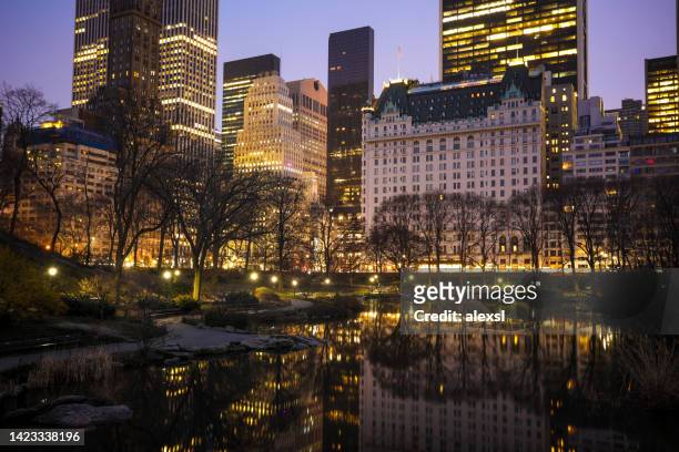new york city manhattan central park dämmerung sonnenaufgang - central park manhattan stock-fotos und bilder