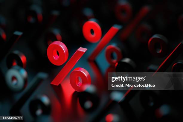 Red Percentage Sign Glowing Amid Black Percentage Signs On Black Background