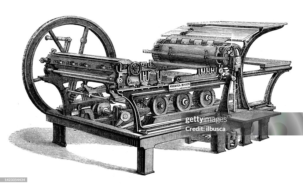 Antique Illustration Applied Mechanics And Machines Lithograph Machine ...