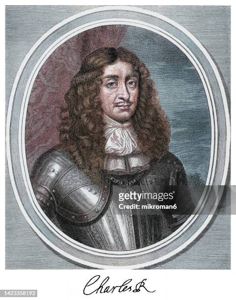 portrait of king charles ii of england - rei carlos ii de espanha imagens e fotografias de stock
