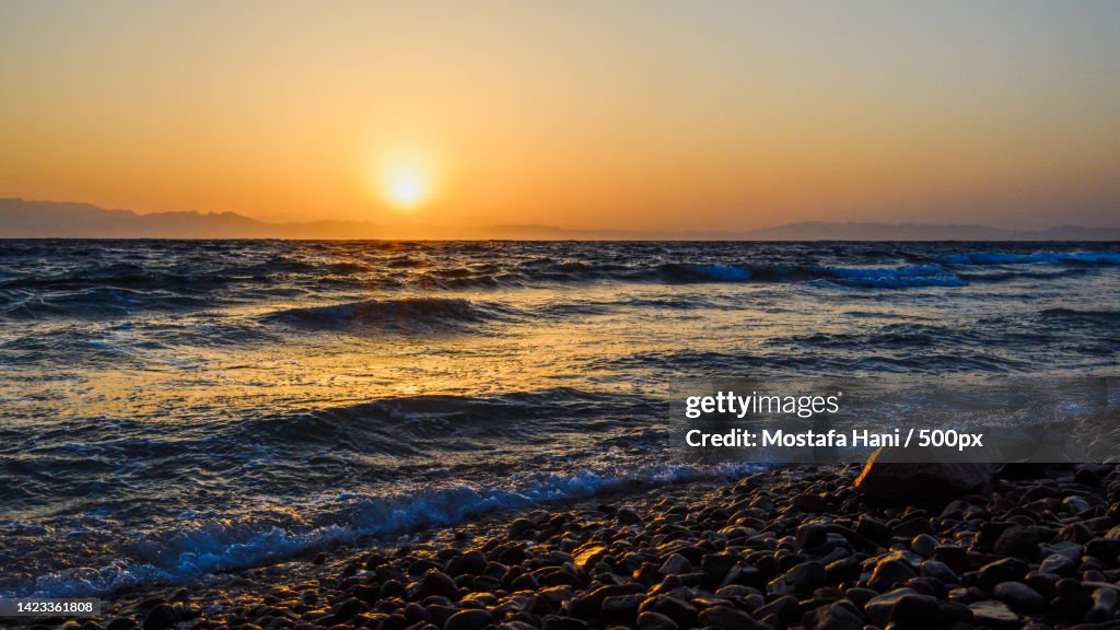 Scenic view of sea against clear sky during sunset,South Sinai Governorate,Egypt