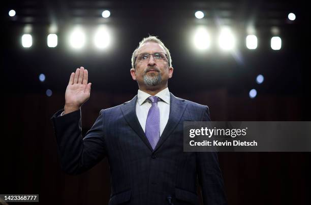 Peiter “Mudge” Zatko, former head of security at Twitter, is sworn-in as he testifies before the Senate Judiciary Committee on data security at...