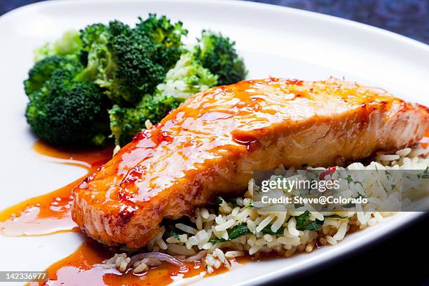 glazed salmon - salmon stock pictures, royalty-free photos & images