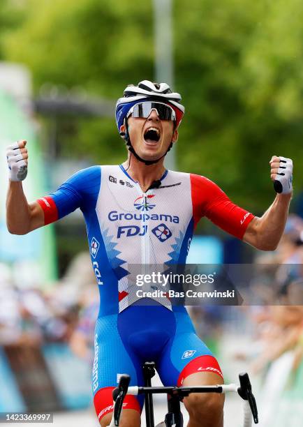 Valentin Madouas of France and Team Groupama - FDJ celebrates winning during the 82nd Skoda Tour Luxembourg 2022 - Stage 1 a 163,8km stage from...