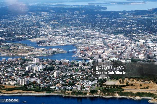 Aerial view of Inner Harbor in Downtown Victoria, September 14, 1996 in Victoria, B.C., Canada.