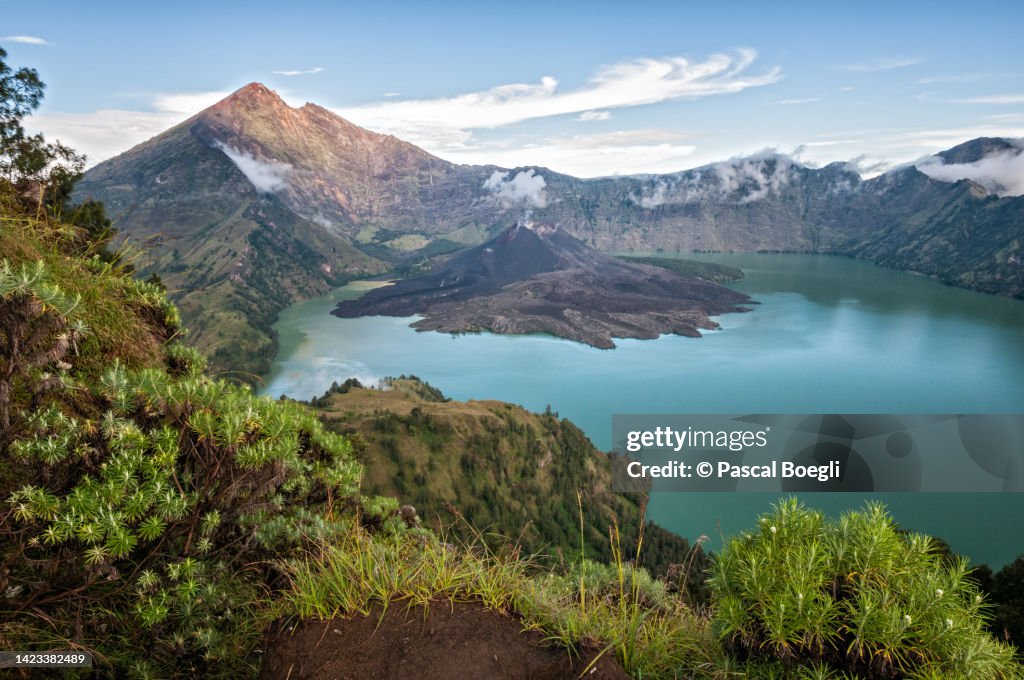 Lake of the Segara Anak caldera of Mount Rinjani, Lombok, Indonesia
