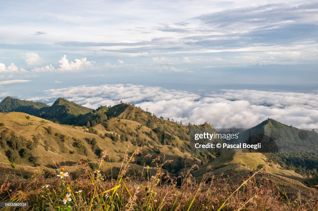 Sky and sea at Senaru camp crater rim on Mount Rinjani, Lombok, Indonesia