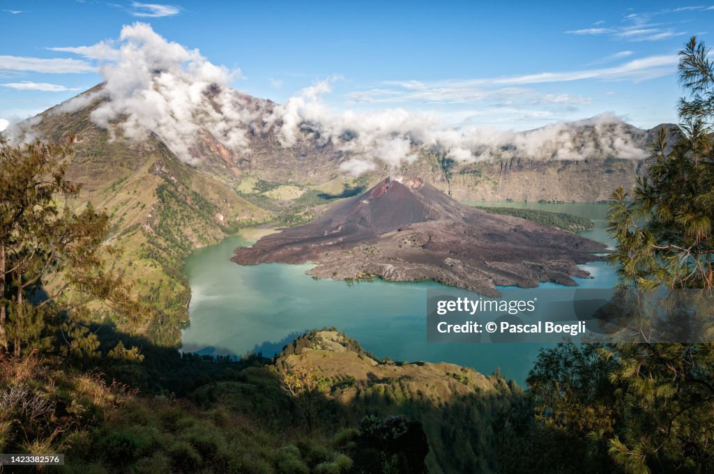 Volcano inside the Segara Anak caldera of Mount Rinjani, Lombok, Indonesia