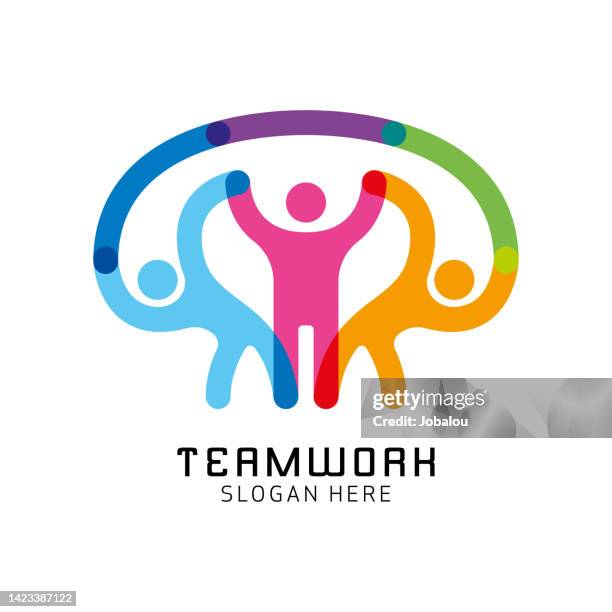 multicolor social partnership people silhouette symbol - dance logo stock illustrations