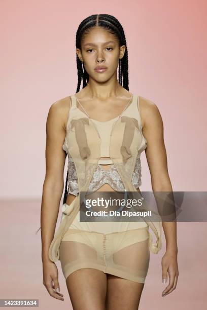 Model walks the runway at the Parsons MFA Student Show during September 2022 New York Fashion Week: The Shows at Gallery at Spring Studios on...