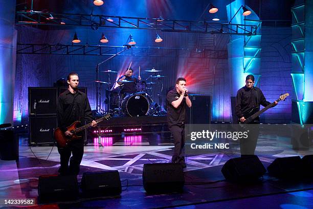 Episode 1921 -- Pictured: Musical guest Papa Roach performs on October 16, 2000 --